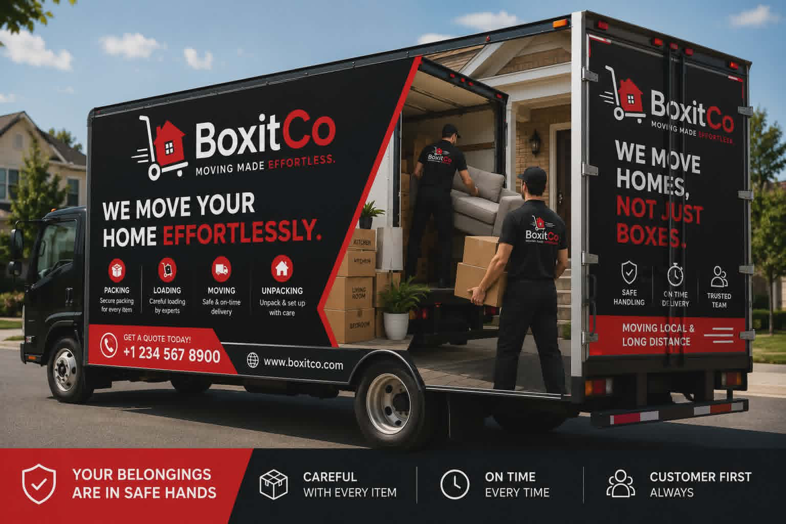 BoxitCo branded moving truck with professional crew